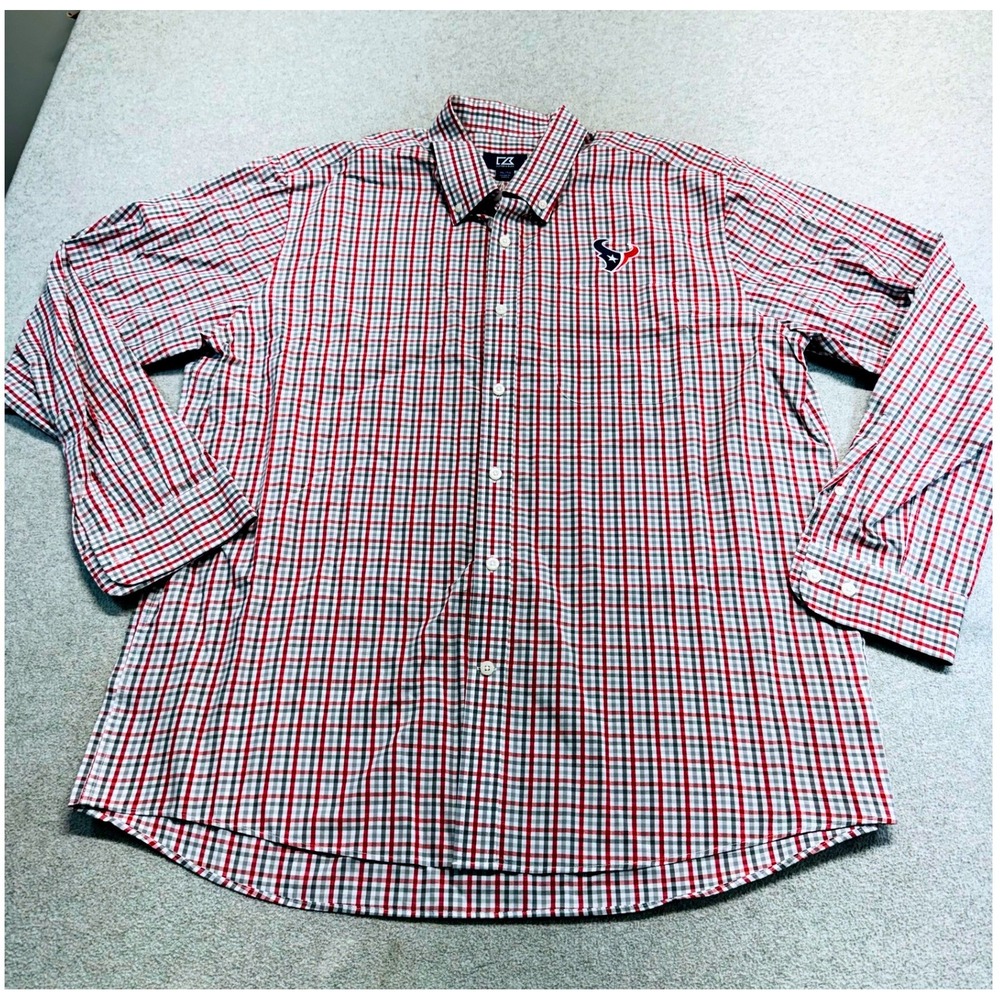 Houston Texans Cutter & Buck Mens XL Plaid Button Down Shirt Long Sleeve NFL